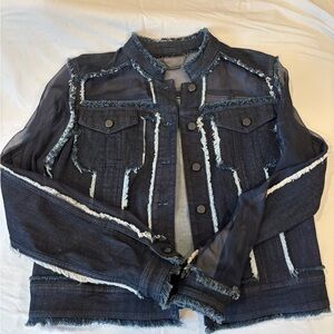 Elie Tahari Denim Jacket with Sheer Sleeves